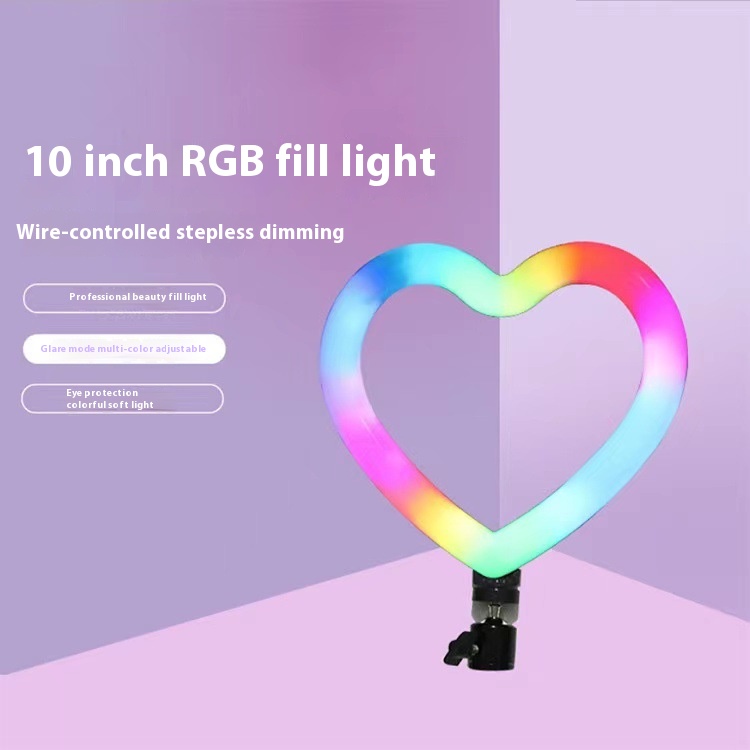 10-inch Heart-shaped RGBFill Light For Mobile Phone,Internet Celebrity Beauty Photography,13-inch Love Colorful Atmosphere Ring Light
