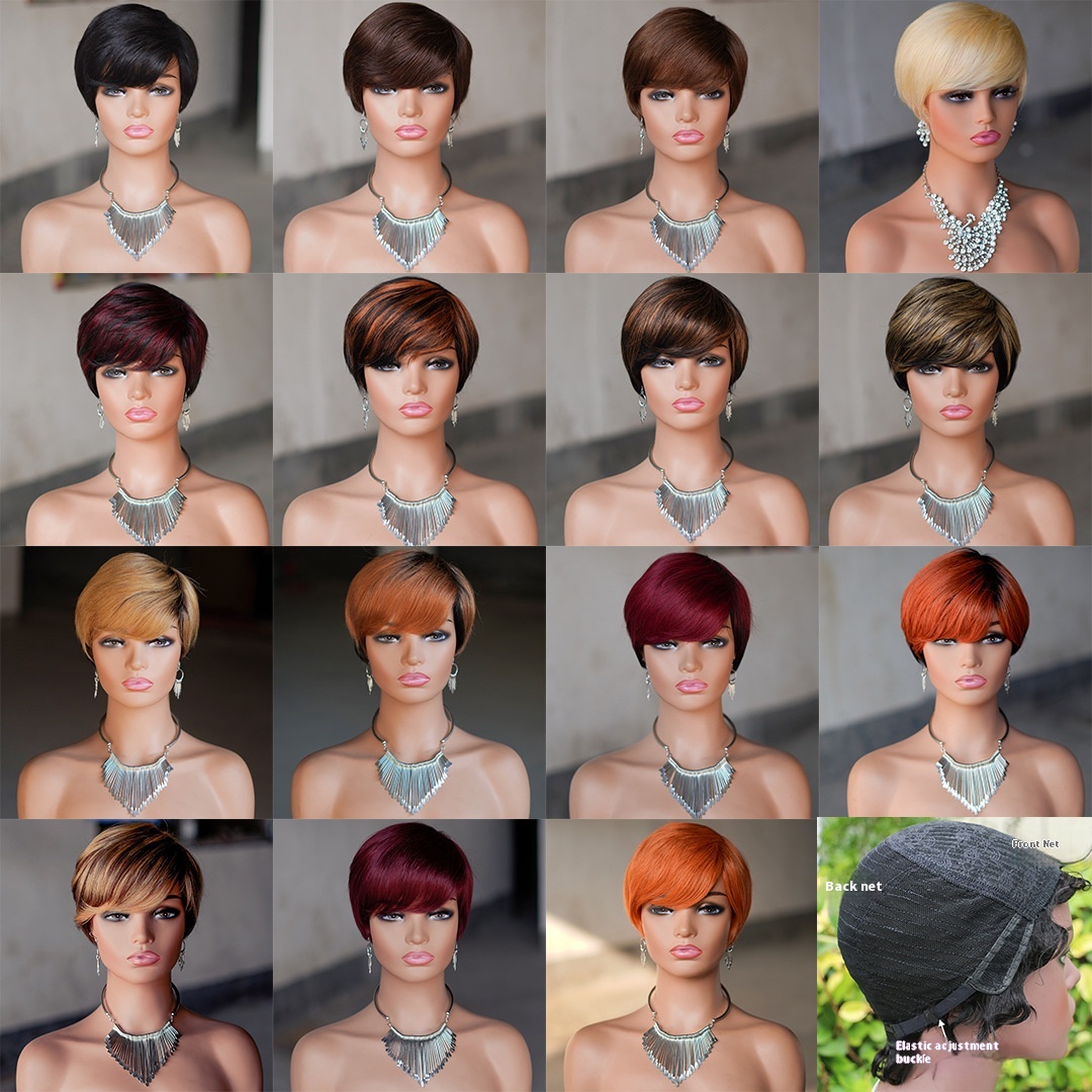 Jingxiu African Foreign Trade Human Hair Wig Short Hair Fully Machined Headgear Humanhair Pixie Cut Wigs