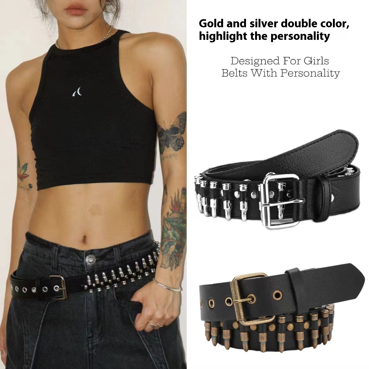 European And American Style-pired Belt-Fashionable Punk Style Belt For Women,Versatile Y2 KBelt Perfect For Pairing With Jeans
