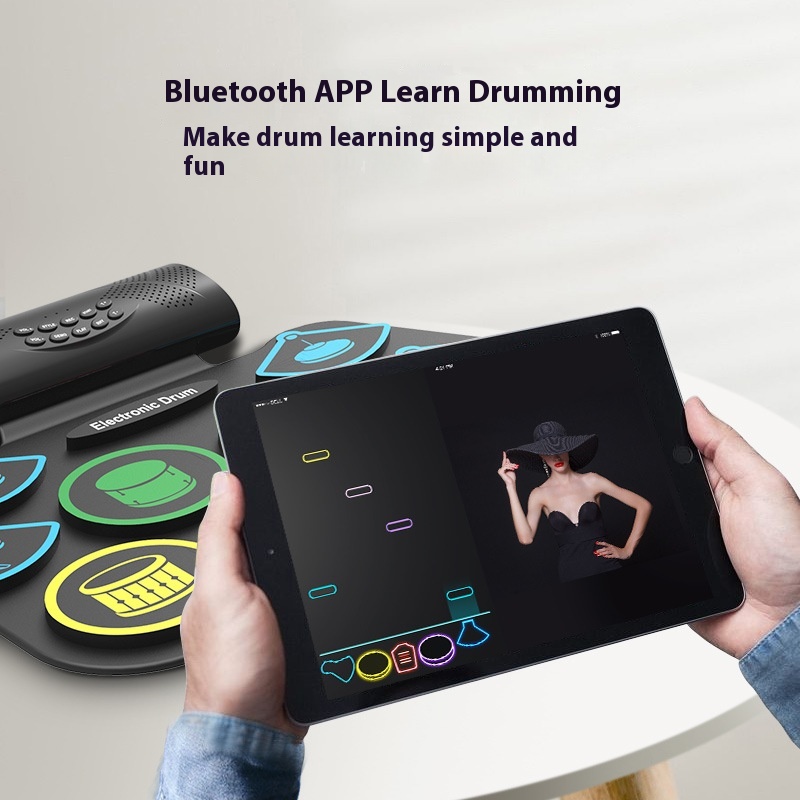 Kehuixing9-sided M D862 M Portable Hand-rolled Electronic Drum Set Dual Speakers With Bluetooth Midi Color Model