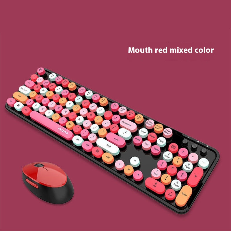 Ferris Hand Wireless Keyboard Mouse Set Punk Color Lipstick Cute Girls Office