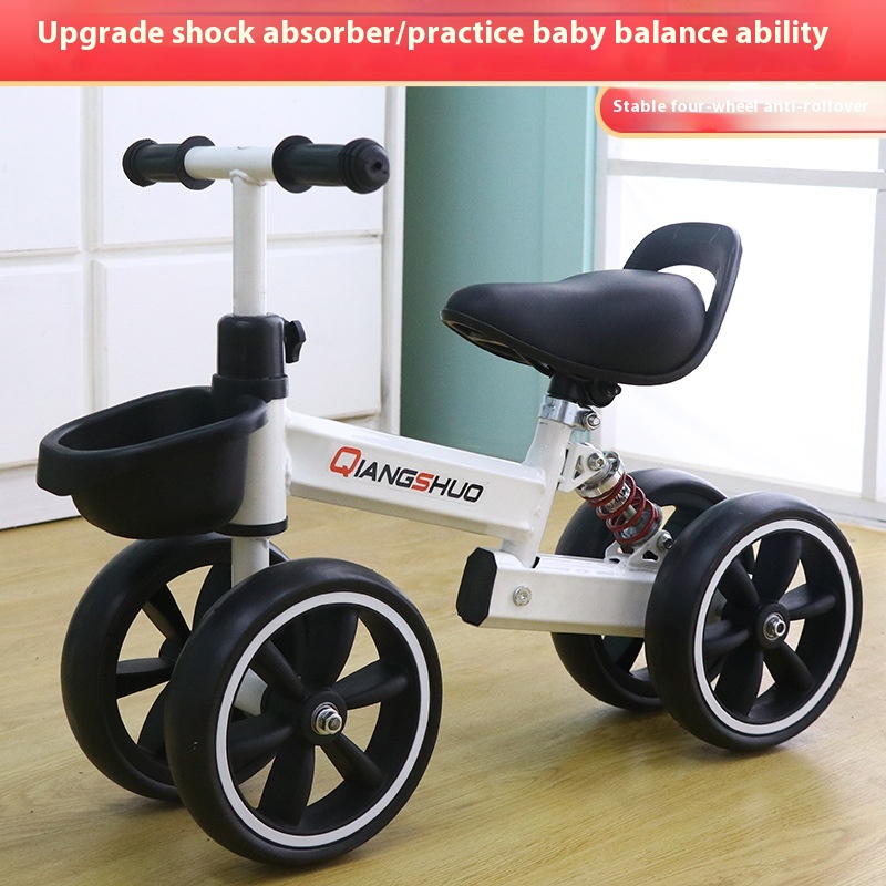 Children's Four-wheel Balance Walker, Adjustable1-3-5 Year Old Male And Female Baby With Shock Absorption And No Pedals