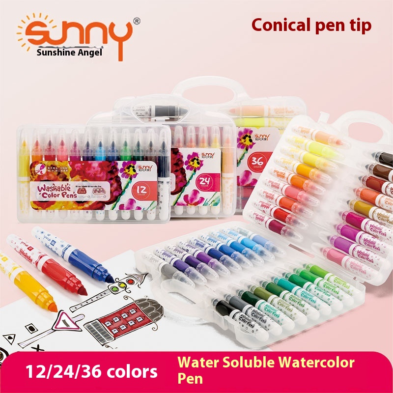 Sunshine Angel Watercolor Pen24 Colors Water-soluble12 Colors Large Capacity36 Colors Children's Thick Pen Holder Kindergarten Washable