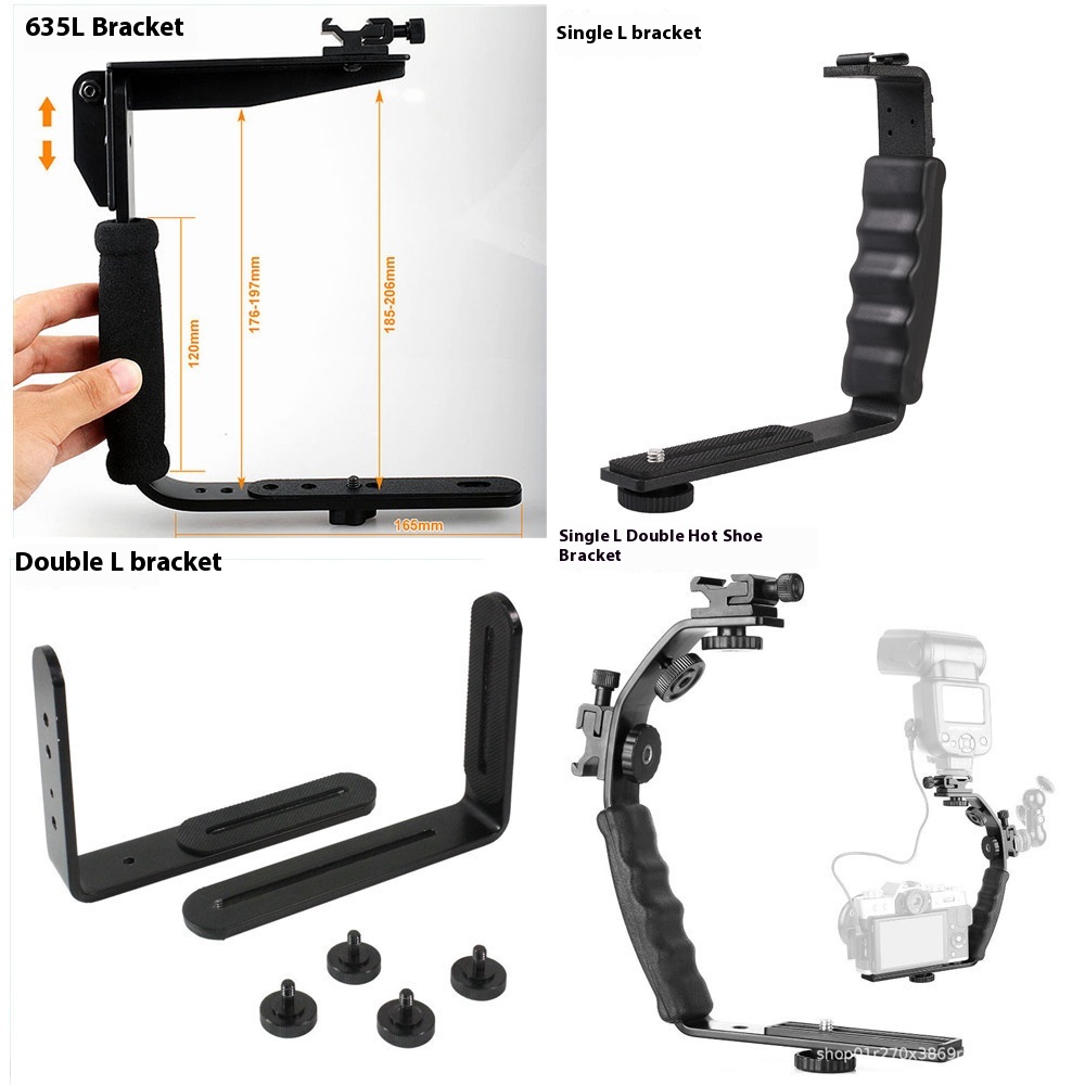 S L R Camera Double L-shaped Bracket Flash Photography Light Bilateral Hot Shoe L-shaped Bracket L E D Photography Light L Bracket