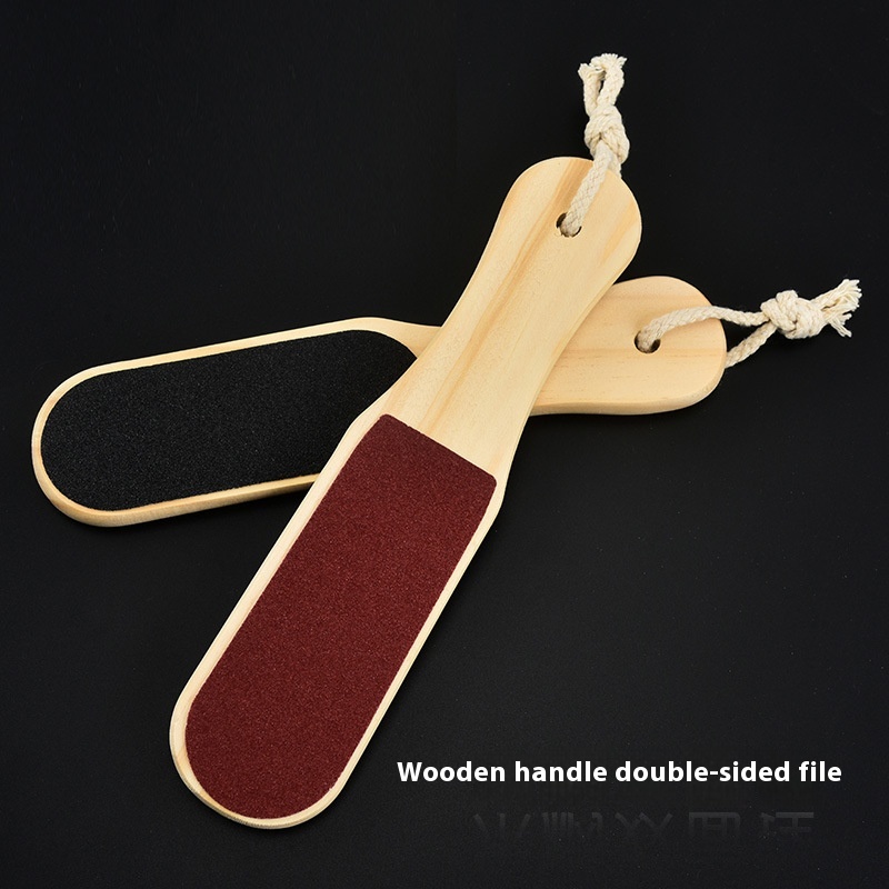 Pine Wood Handle Foot Grinder Double-sided File To Remove Dead Skin Sandpaper Foot Care Tool Lanyard Pedicure Foot Wash Board Hanging Hole