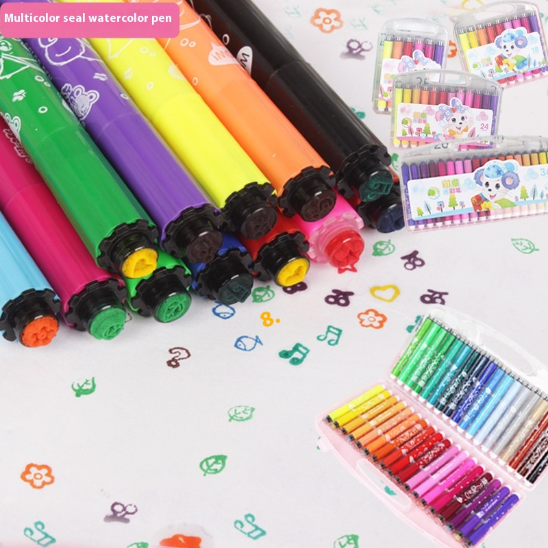 Washable Watercolor Pen Large-capacity Brush Thick Rod Triangle Double-headed Marker Pen Children's Kindergarten Seal Color Pen