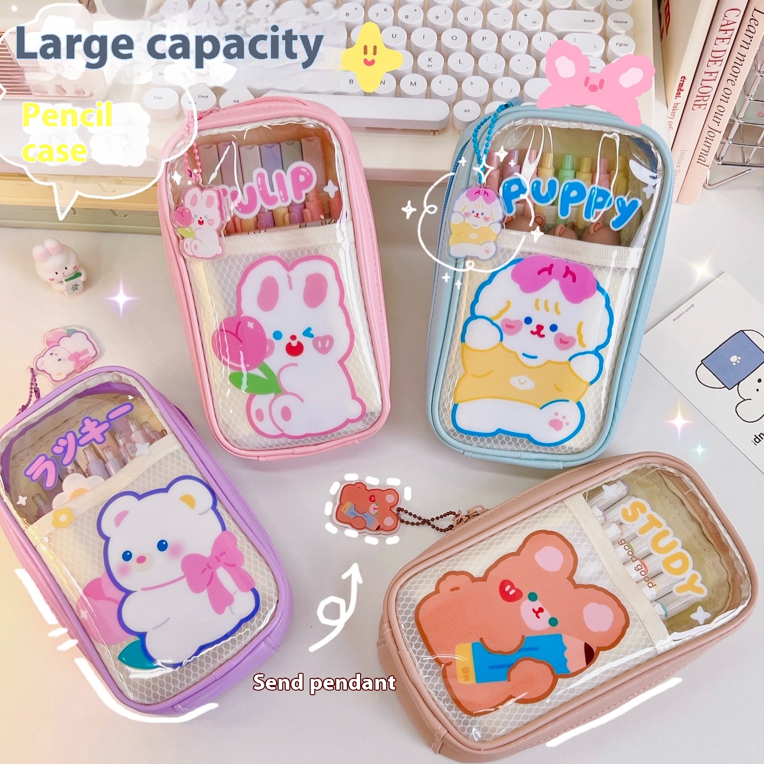 Japanese Cartoon Pencil Box Cute Original Rui Rui Rabbit Children's Pencil Box Female P V C Transparent Five-layer Internet Celebrity Pencil Bag
