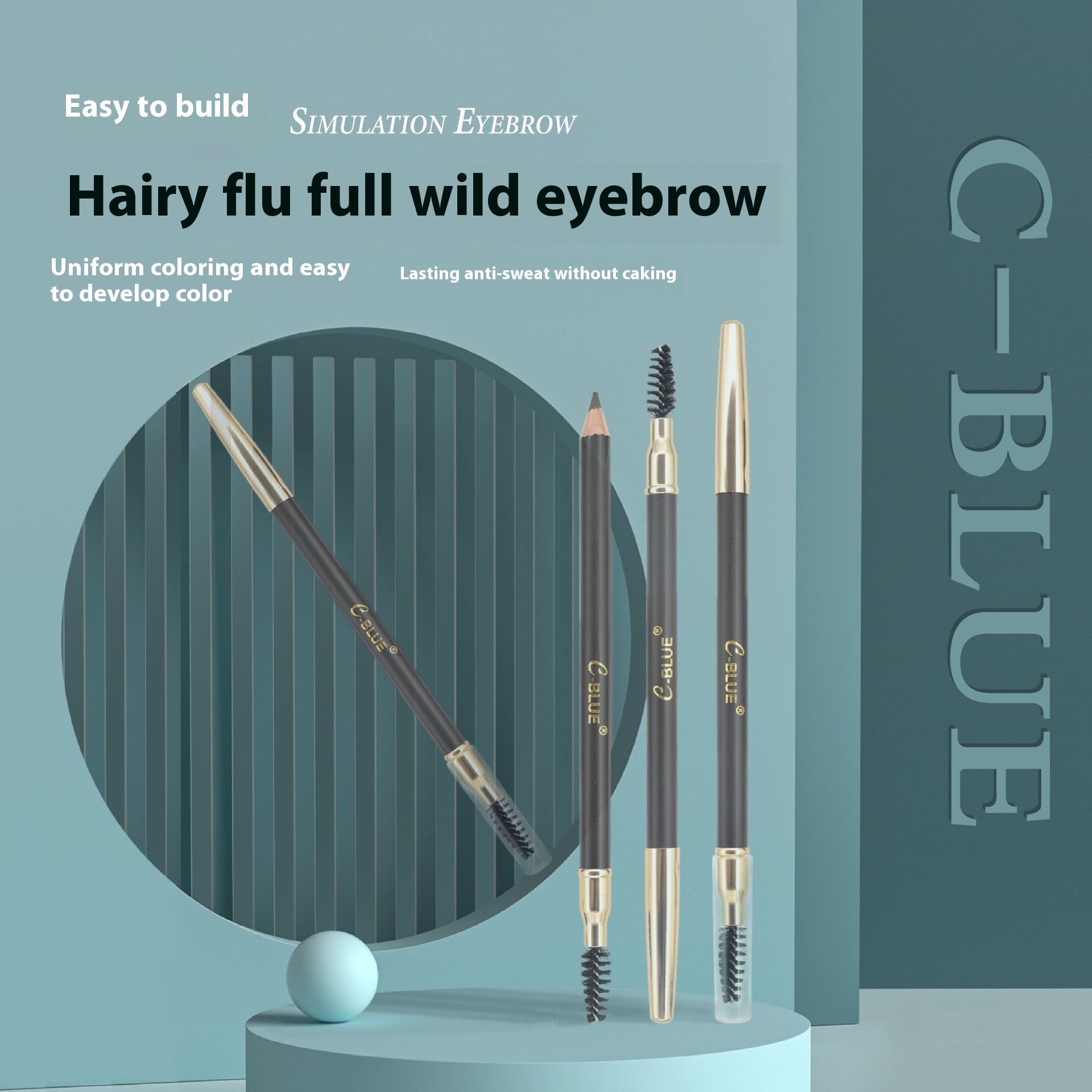 C-blue Double-ended Eyebrow Pencil With Brush Is Long-lasting, Natural Japanese Formula, Pure Powder Texture, Easy To Color, Waterproof And Sweat-proof Hard Core