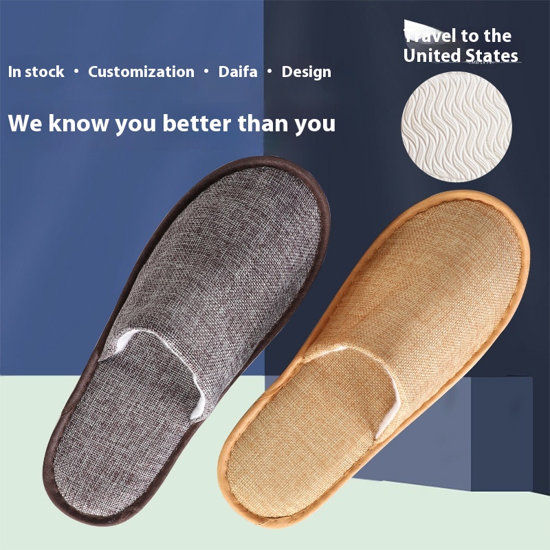 Hotel Linen Plush Slippers Disposable B& B Home Slippers Non-slip Thickened Printed