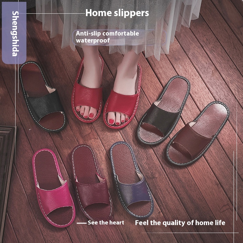 Household Indoor Floor Leather Slippers For Men And Women To Wear At Home In Summer Soft Thick-soled Outdoor Couple Sandals And Slippersy