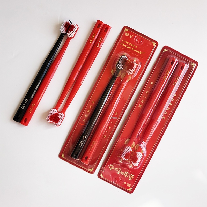 Wedding Supplies Wedding Toothbrush Couple Couple Big Red Wedding Festive Soft-bristled Toothbrush Dowry