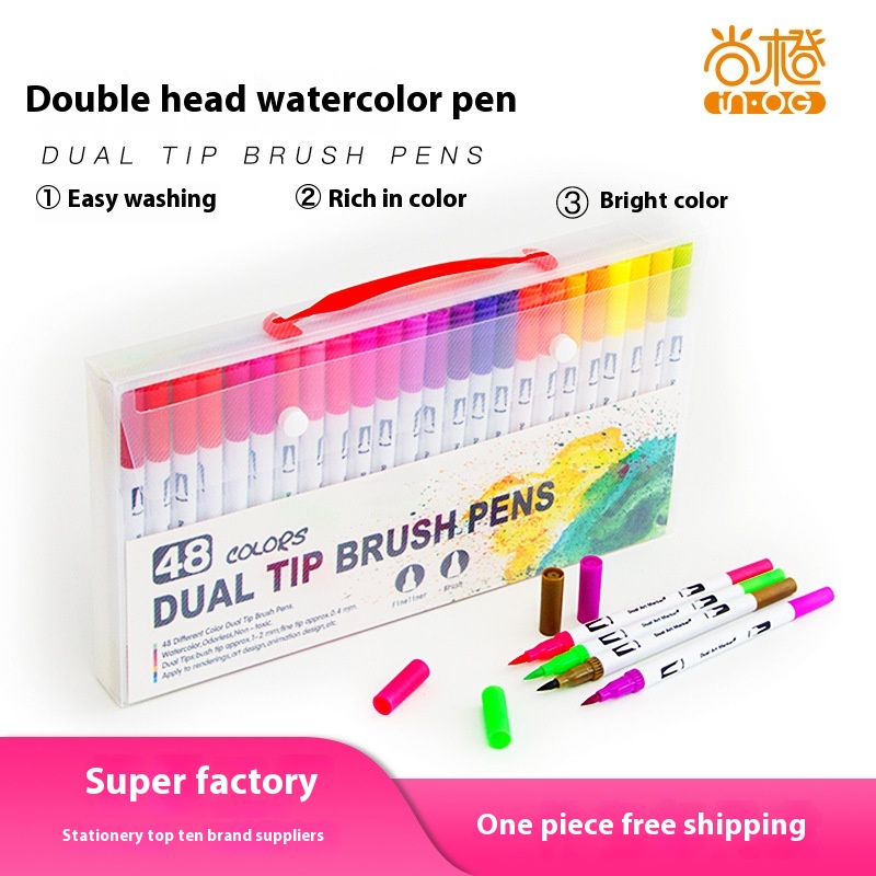Double-ended Water-based Watercolor Pen Children's Art Brush Painting Color Hook Pen Set Soft-head Marker Pen