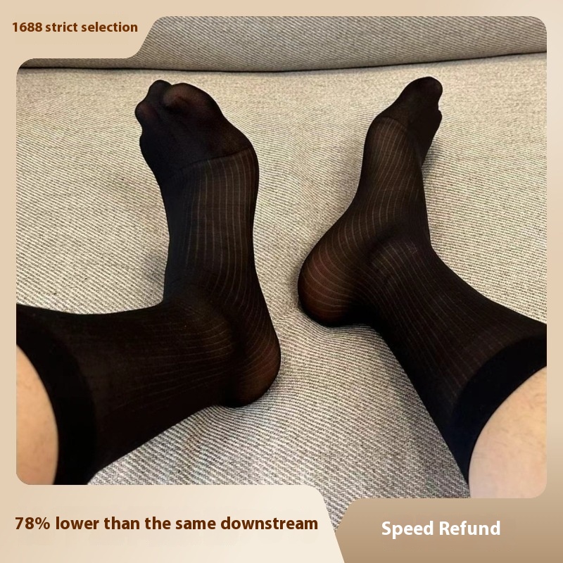 Men's Japanese Business Stockings Thin Mid-length Breathable Gentleman Sexy Navy Blue Black Dress Socks