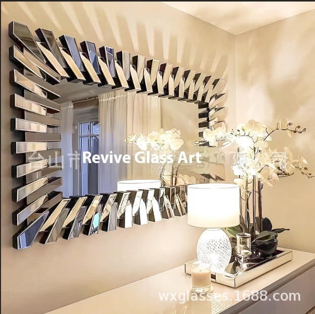 Light Luxury Venetian Wall-mounted Bathroom Mirror Square American Vanity Mirror Decorative Wooden Makeup Hanging Mirror