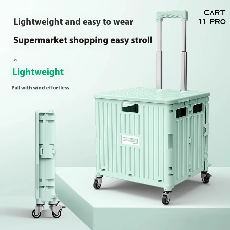 Supermarket Portable Folding Shopping Cart Vegetable Cart Small Trolley Universal Wheel Plastic Trolley Trolley