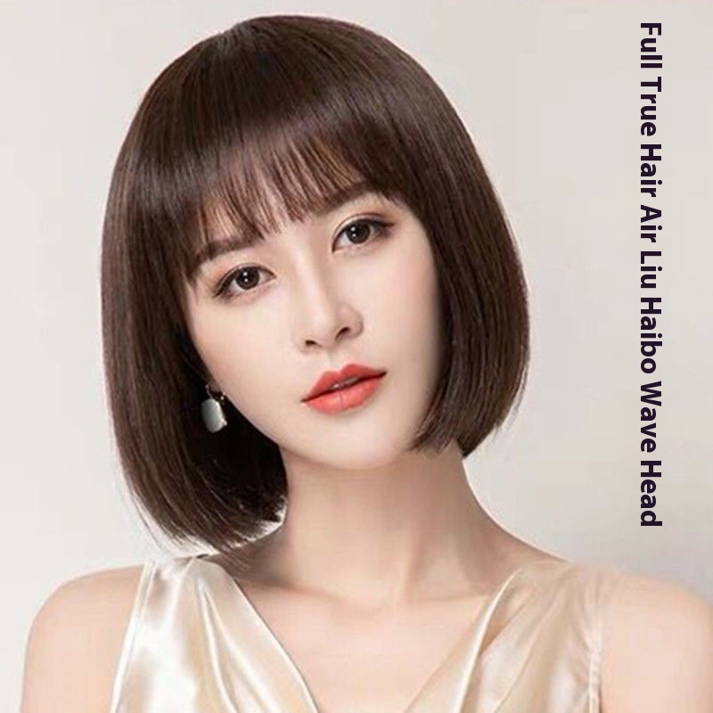 Women's Short Air Bangs Clavicle Real Hair Bob Women's Wig Real Hair Full Headgear