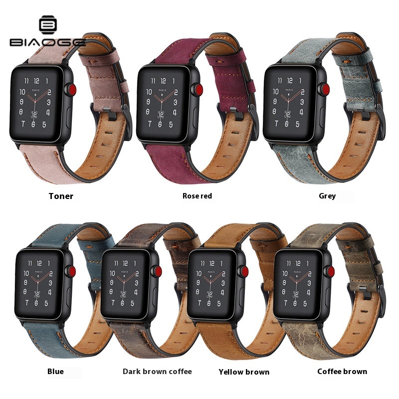 Suitable For Apple Watch4/5/6/7/8 Apple Watch Iwatch First Layer Cowhide Genuine Leather Strap Retro Style