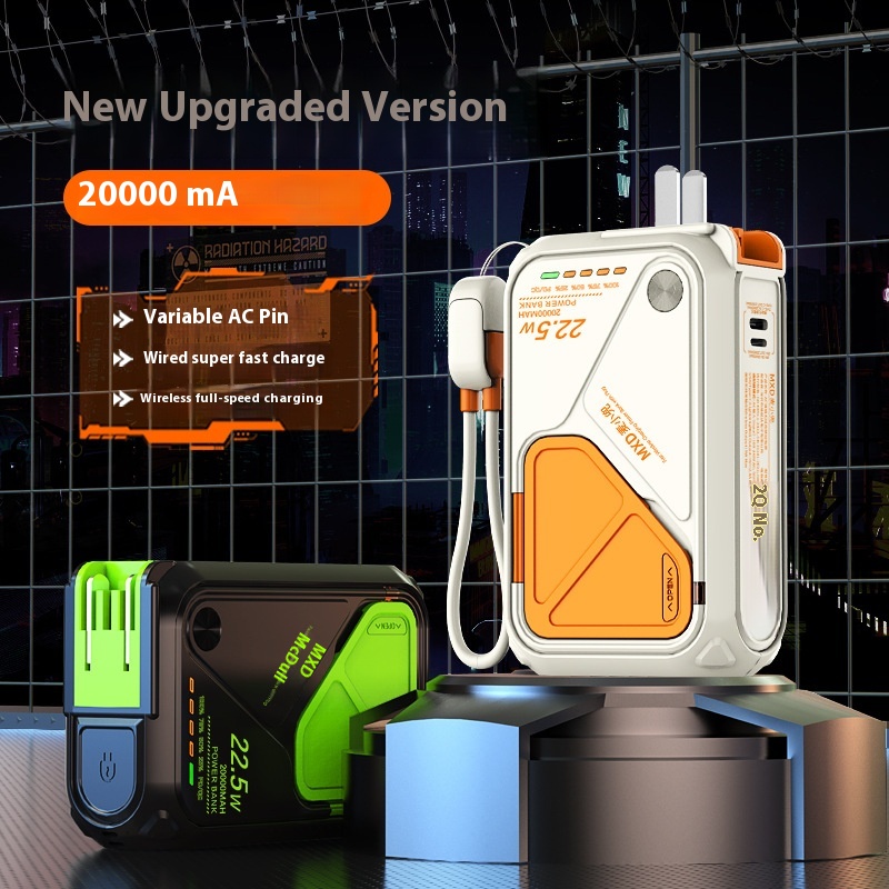 ACPlug Power Bank Portable With Built-in Cable22.5 WWith Stand Wireless Charging20000 MAh Large Capacity