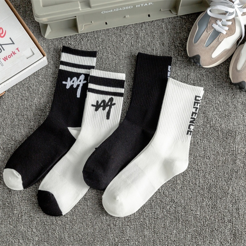 Autumn And Winter Y Socks Men's Mid-calf Socks Fashionable Cotton Socks Deodorant Sweat-absorbent Letter Striped Sports Student Basketball Socks