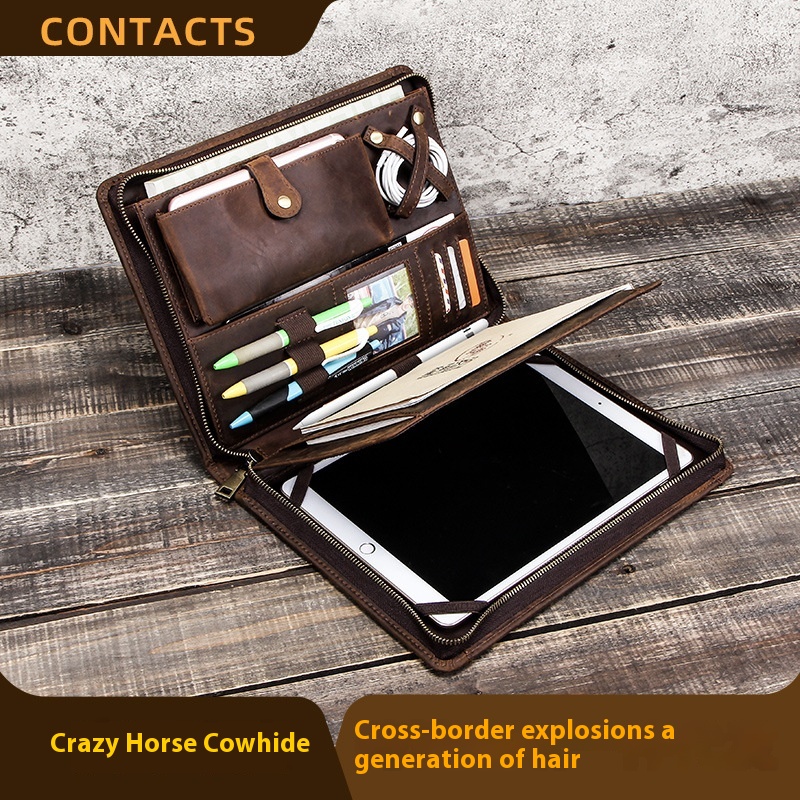 Retro Crazy Horse Cowhide Suitable For Apple Pro11-inch I P A D Protective Case Multi-functional I P A D Leather Case Ready For Dery