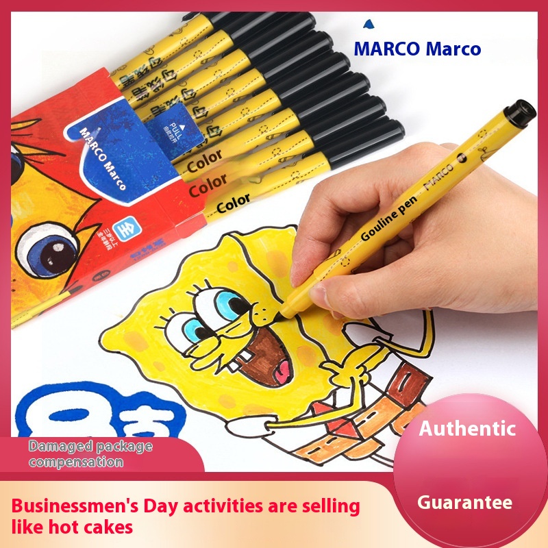 Marco Black Hook Pen Children's Painting Drawing Stroke Hook Line Student Drawing Special Black Marker Pen