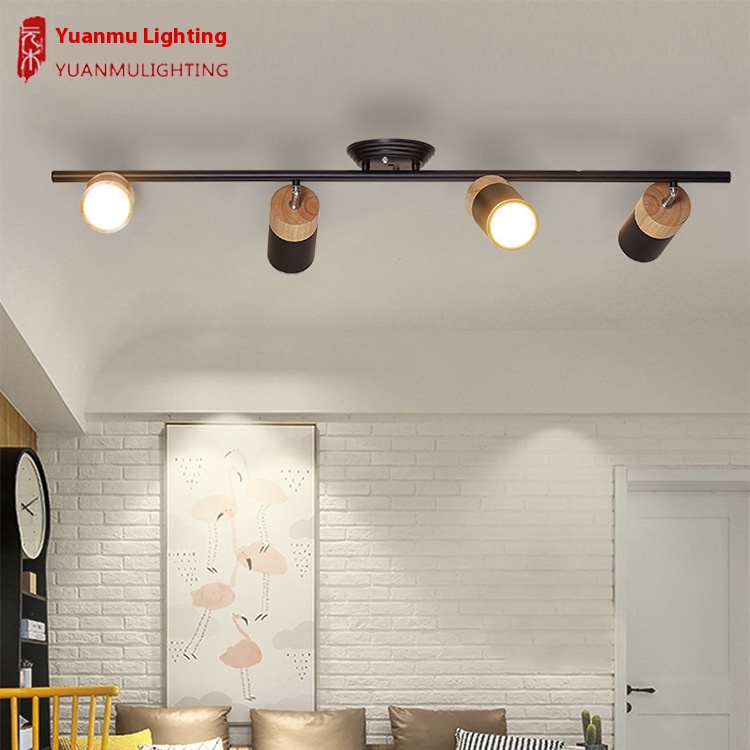 Indoor Exposed L E D Three-head Ceiling Light Exhibition Hall Clothing Store Background Wall Wooden Adjustable Angle Track Light