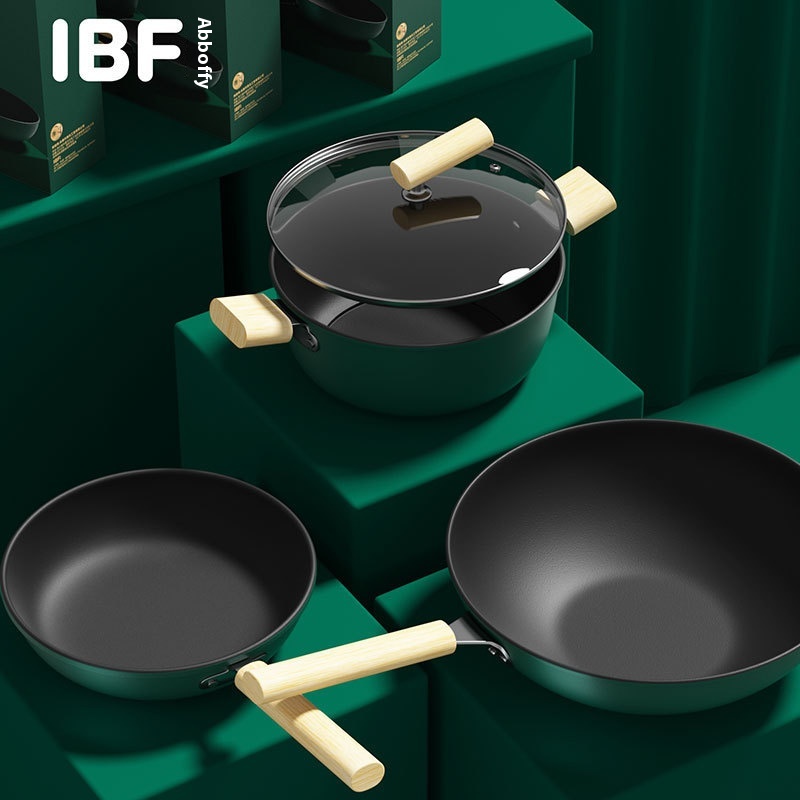 A B O F I Three-piece Pot Set Non-stick Pan Frying Pan Soup Pot Frying Pan Household Induction Cooker Kitchen Pot