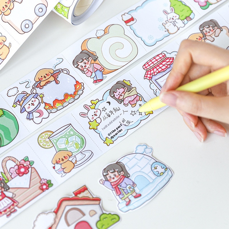 Paper Dyed Softberry Jam Writing Frame Series Tape Cute Cartoon Girl Handbook Material D I Y Decorative Stickers