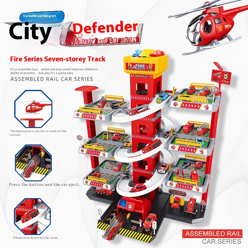 Children's Parking Lot Toys Car Building Fire Dinosaur9-story Electric Rail Car Parking Lot Children's Toys