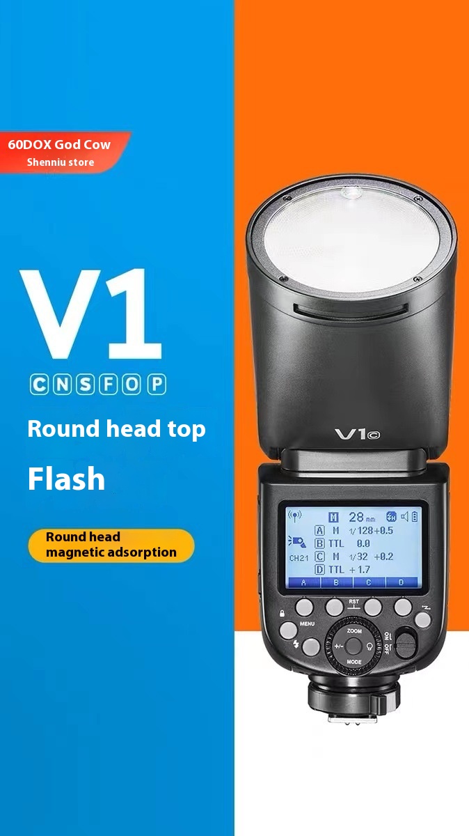 Of Godox V1 Camera Round Head Flash Round Head Light T T L High-speed Synchronization Outdoor Shooting Camera Top Light