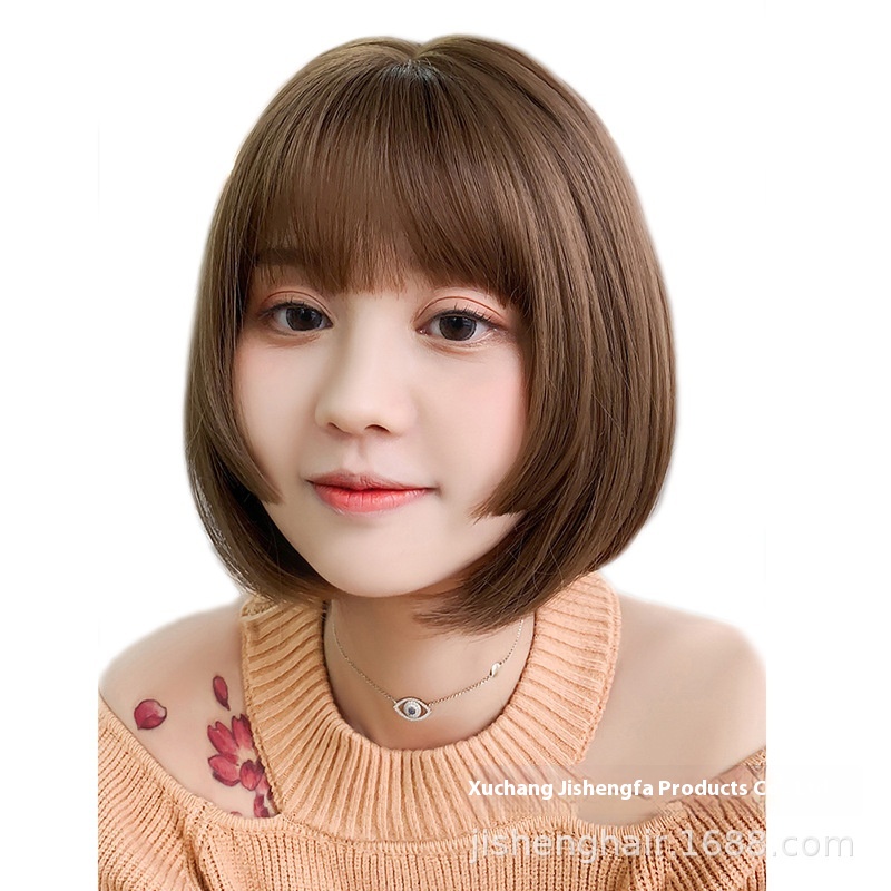 Wig For Women With Short Hair Japanese Style Bob Air Bangs Wig High Temperature Silk Chemical Fiber Headgear One Piece Hair Replacement