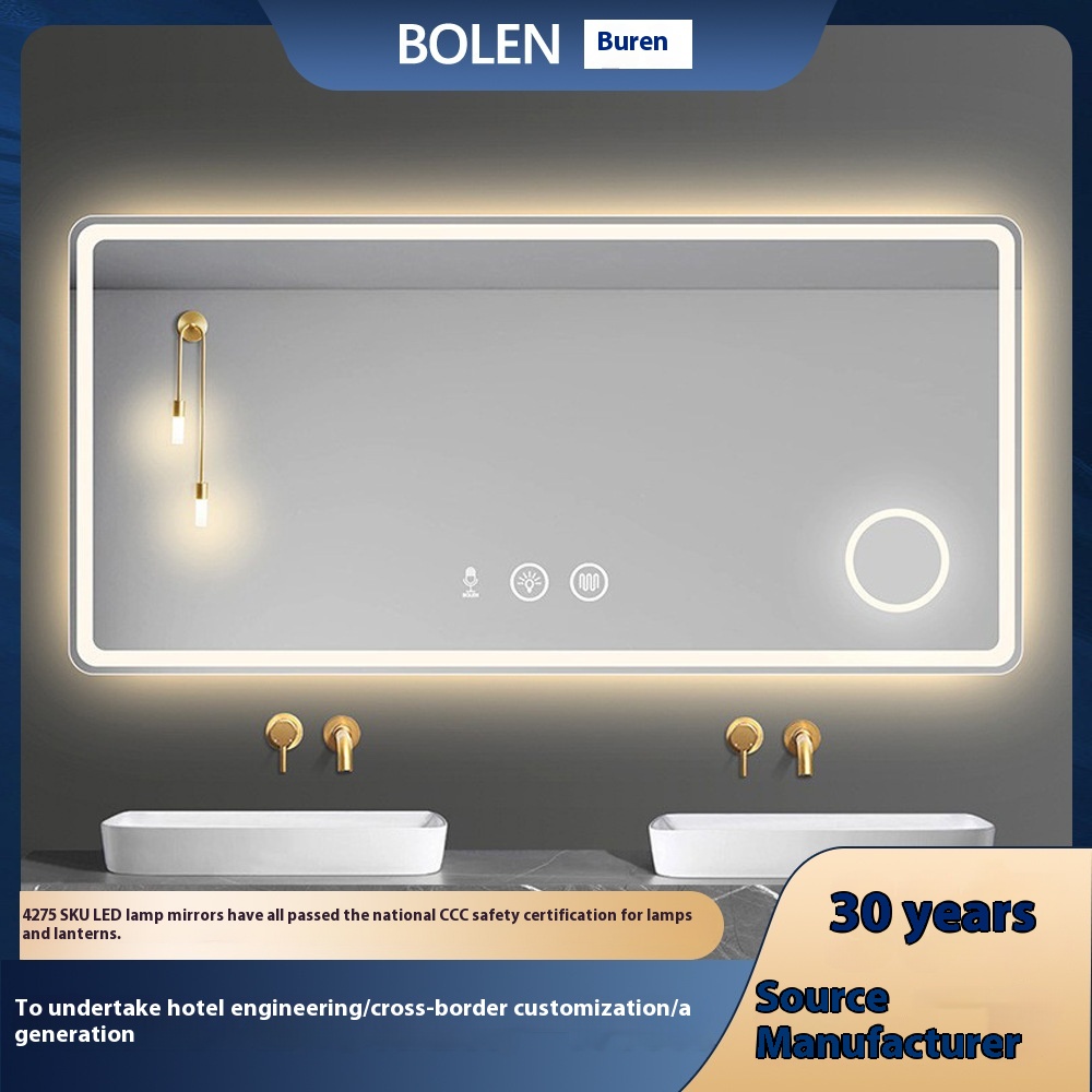 B O L E N Hotel Rounded Led Smart Light Bathroom Mirror Bluetooth Bathroom Mirror Bathroom Anti-fog Mirror