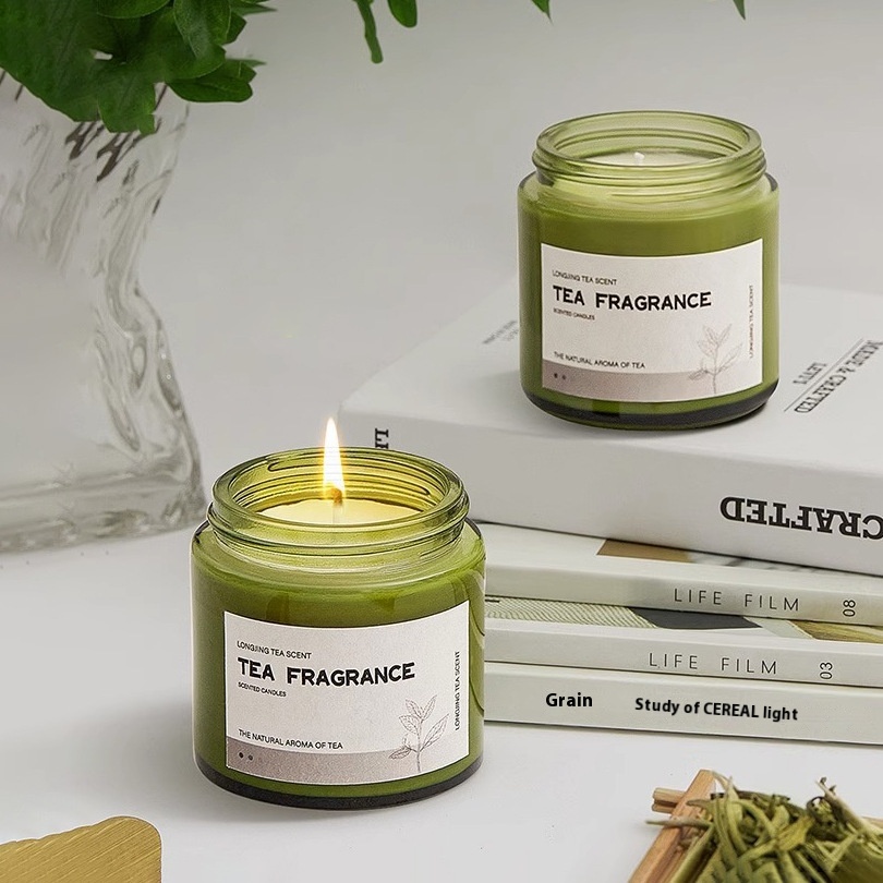Dark Green Bottle Aromatherapy Candle Bedroom Romantic Fragrance Niche Home Essential Oil Incense Soy Wax Smokeless - 2