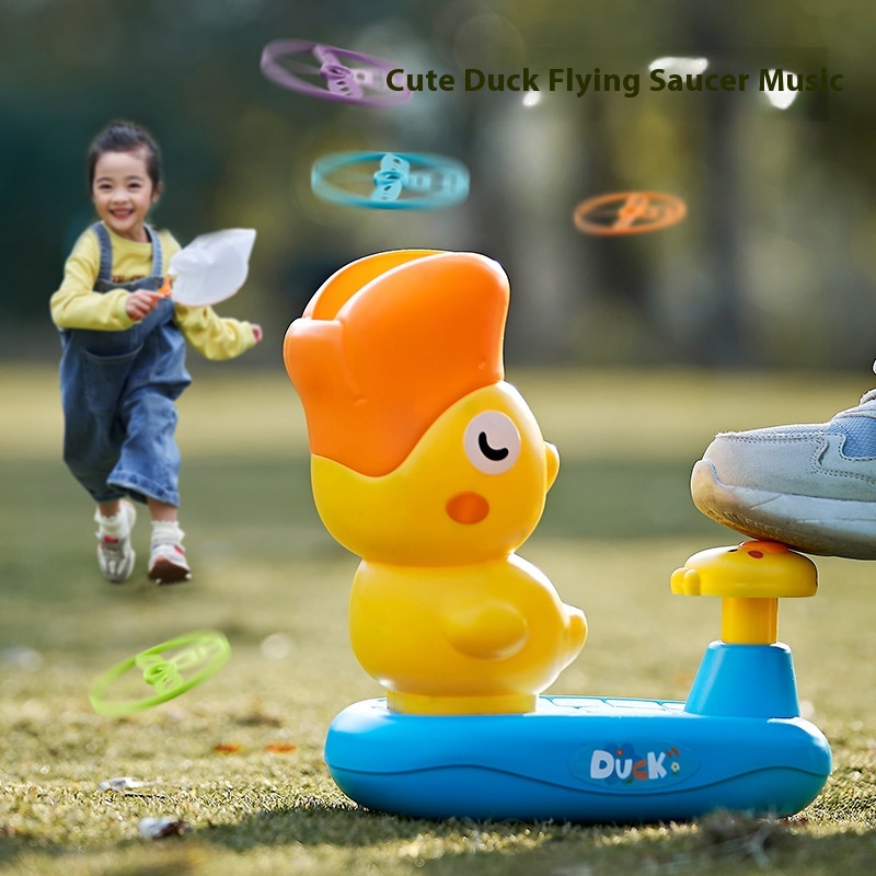 Cute Duck Elastic Flying Saucer Children's Indoor And Outdoor Toys Bamboo Dragonfly Foot Stepping Flying Saucer Boys And Girls Flying Disc Parent-child Interaction