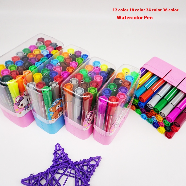 Children's Washable Watercolor Pen12 Color Strokes Painting Brush Painting Graffiti Pen Environmentally Friendly Water Pen Thick Tip Pen