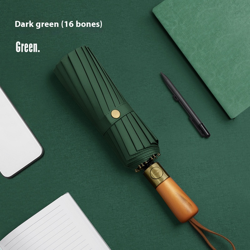 16 Bone Fully Automatic Bronze Brushed Black Plastic Sunny Umbrella Men And Women Three Folding Umbrella