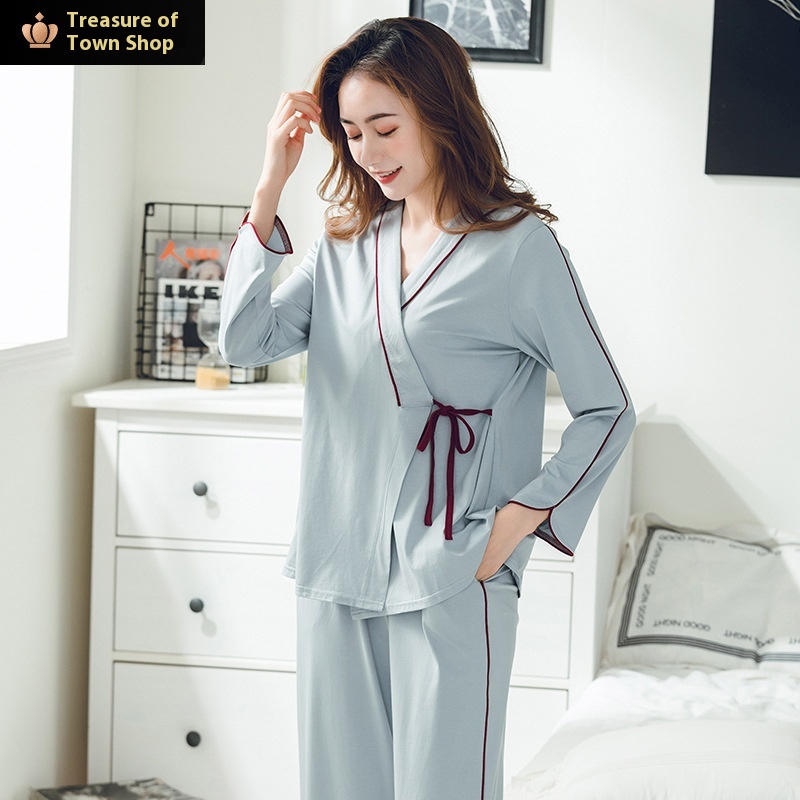 Spring And Autumn Three-piece Confinement Clothes, Outer Wear Nursing Clothes, Maternity Suspender Pajamas Set, Large Size Maternity Home Clothes