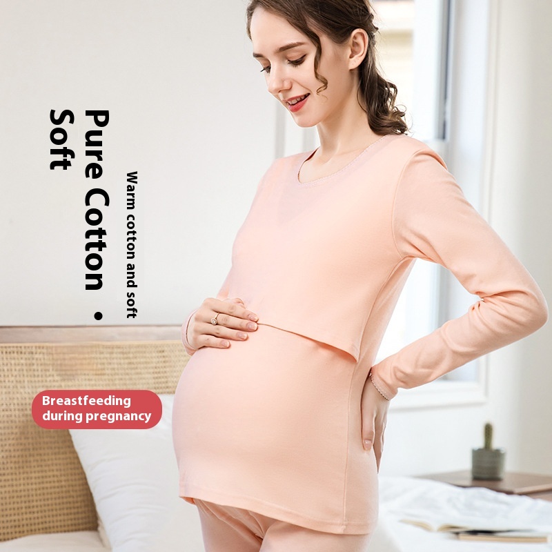 Pregnant Women's Autumn Clothes And Long Pants, Pure Cotton Postpartum Suit, Nursing Pajamas, Breastfeeding And Confinement Clothes, Pregnancy Autumn And Winter Thermal Underwear