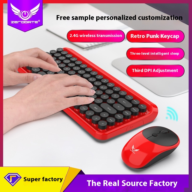 2.4 G Wireless Keyboard And Mouse Punk Retro D O T Dot Keyboard Office Notebook Wireless Keyboard And Mouse Set