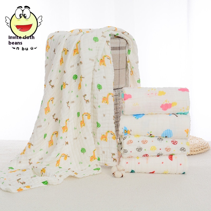 Baby Products Pure Cotton Gauze Bath Towel110*110cm Cartoon Print Quilt Non-fluorescent Six-layer Children's Quilt