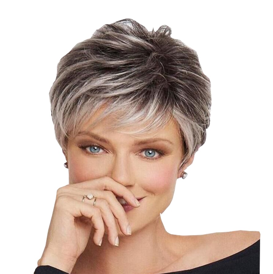 European And American Wig White Gradient Fake Headgear High-end Rose Mesh Hairstyle Wig For Middle-aged And Elderly Women