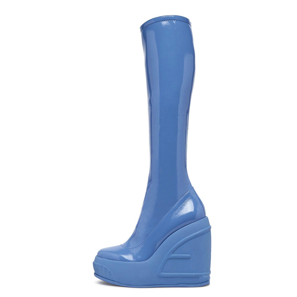 Wedge Heel Thick Bottom Round Toe High Heel Boots Fashionable Sexy