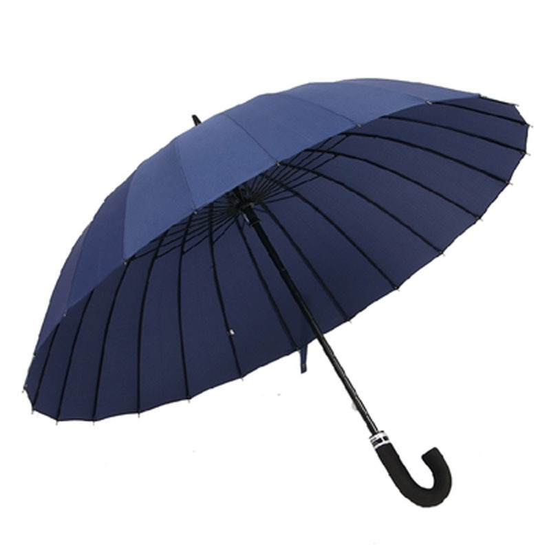 Extra Large Double Straight Umbrella24 Rib Wind-resistant Black Long Handle Men's Straight Umbrella Solid Color