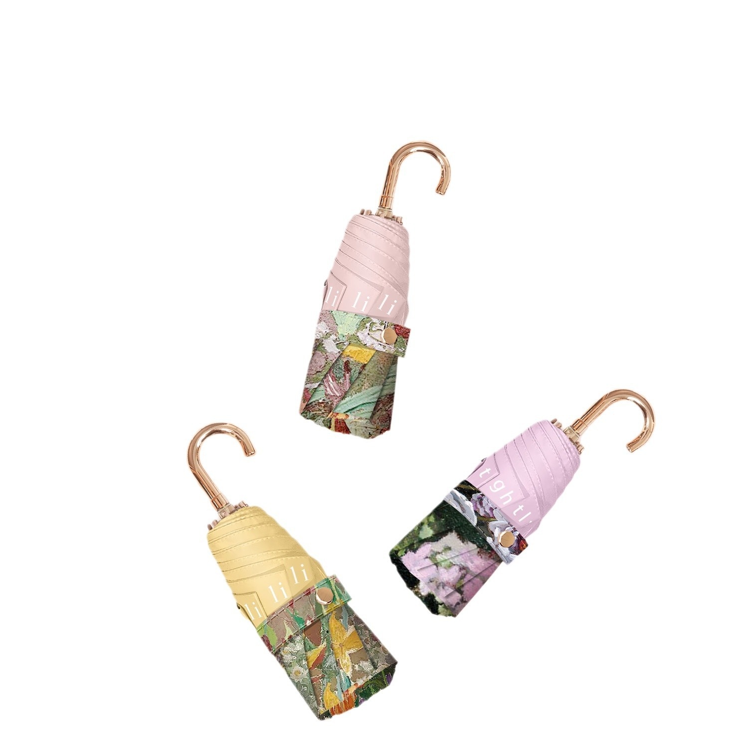 French Oil Painting Small Gold Hook Parasol UVProtection Female Sunny Rain Umbrella Sun Umbrella