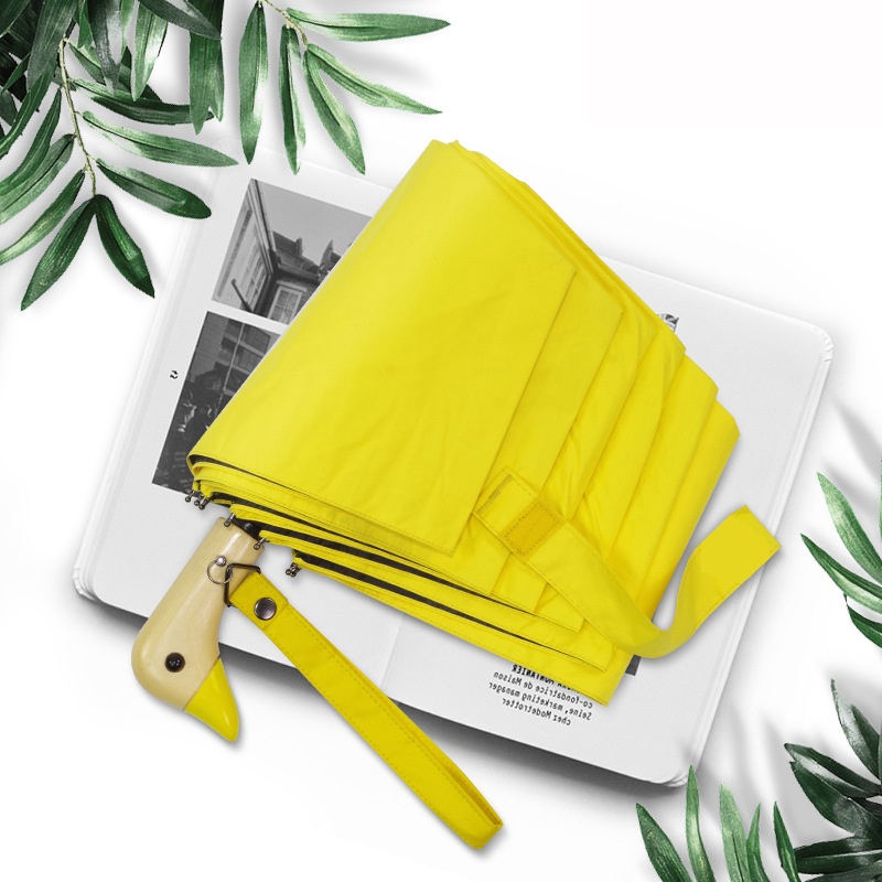 Cute Fashion Sun Umbrella Color Three Fold Wooden Handle Duck Head Umbrella