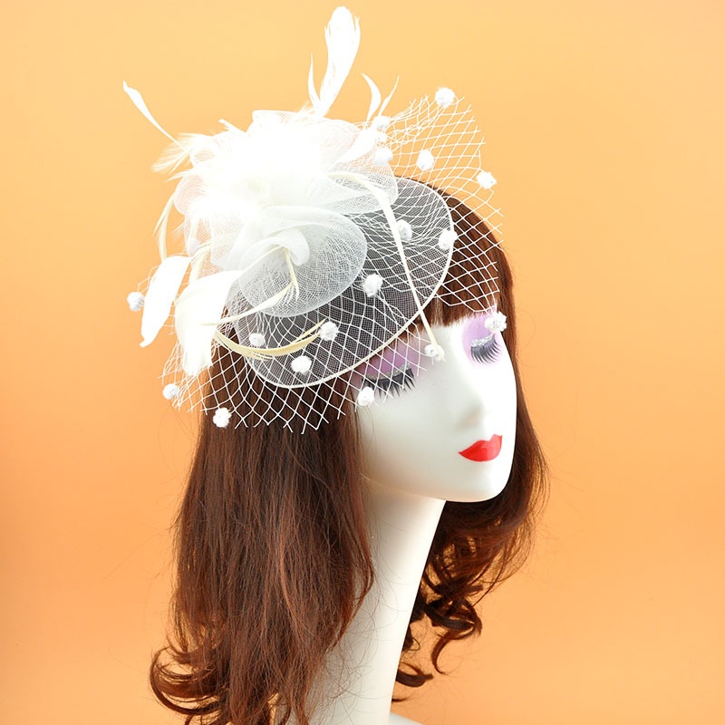 Fascinator Bride Feather Headdress Retro Forehead Mesh Head Flower Small Hat Hairpin Annual Meeting Hair Accessories Black And White