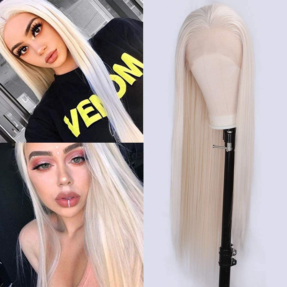 European And American Wigs Chemical Fiber Front Lace Ladies Long Straight Hair60# Matte High Temperature Silk Lace Wigs Drop Shipping