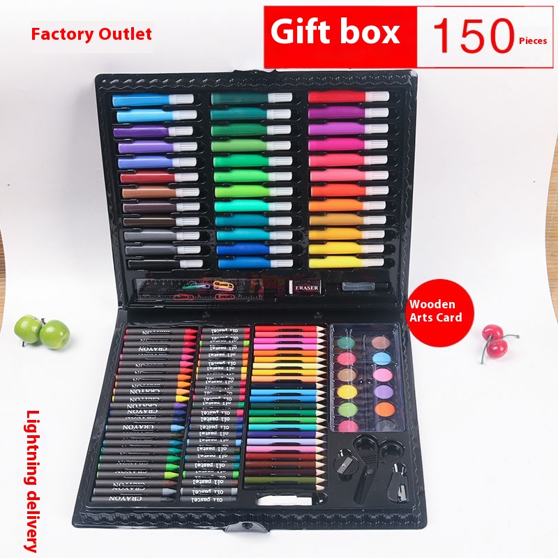 150 Brush Set Children's Painting Stationery Art Oil Pastel Tools Watercolor Pen Crayon Pencil Graffiti Gift Box
