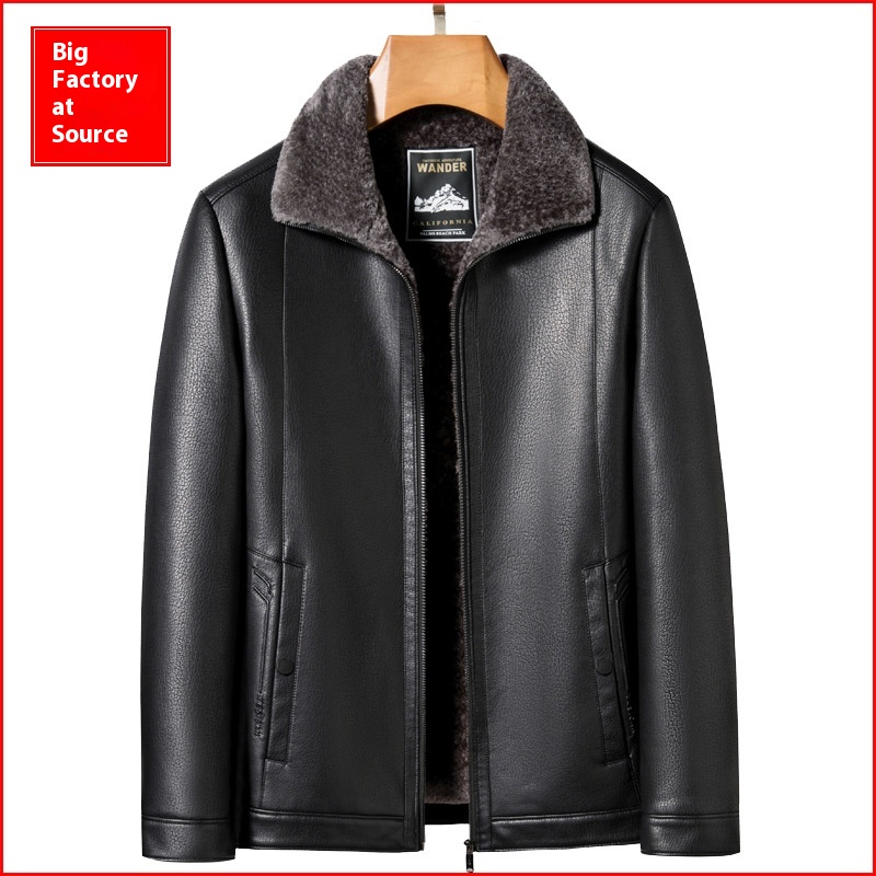 Enobani| Middle-aged And Elderly Men's Lamb Velvet Fur All-in-one Ecological Leather Jacket Warm Winter Jacket2265