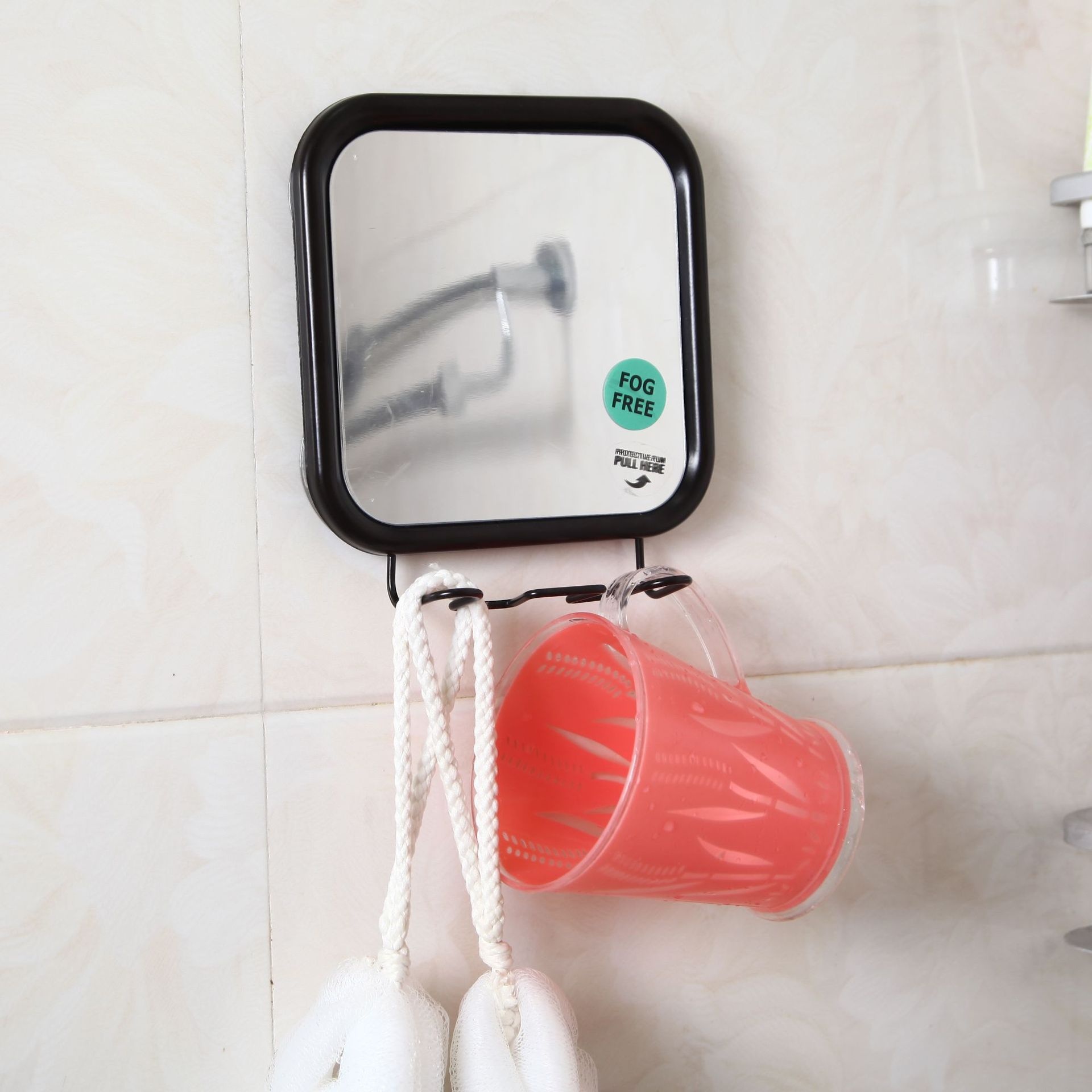 Supplies Bathroom Mirror With Suction Cup, Bathroom Wall-mounted Extension Square Cosmetic Mirror With Hook, Suction Cup Mirror